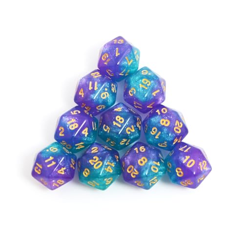 SmartDealsPro 10Pack 20 Sided Dice D20 Polyhedral Dice for DND RPG MTG Table Game Glitter GreenPurple - Image 5