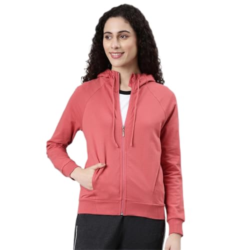 Enamor Women's Polyester Blend Hooded Neck Relaxed Fit Sweatshirt (E903_Mineral Red_2XL) - Image 1