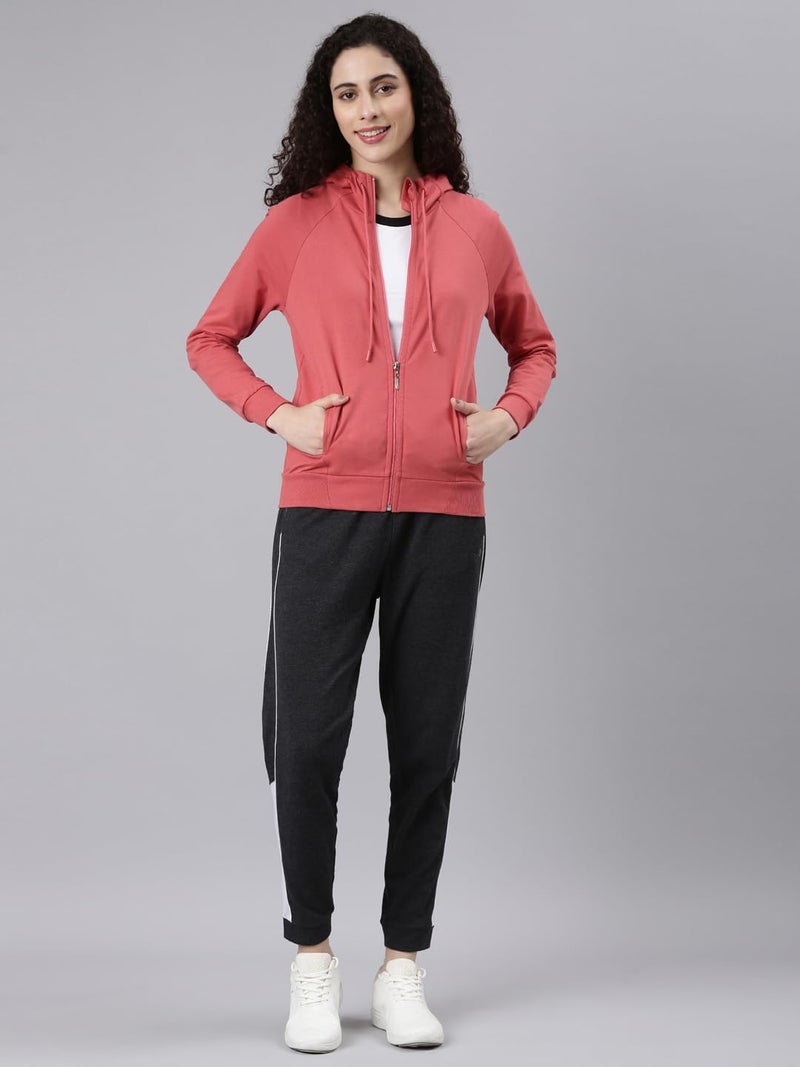 Enamor Women's Polyester Blend Hooded Neck Relaxed Fit Sweatshirt (E903_Mineral Red_2XL) - Image 5