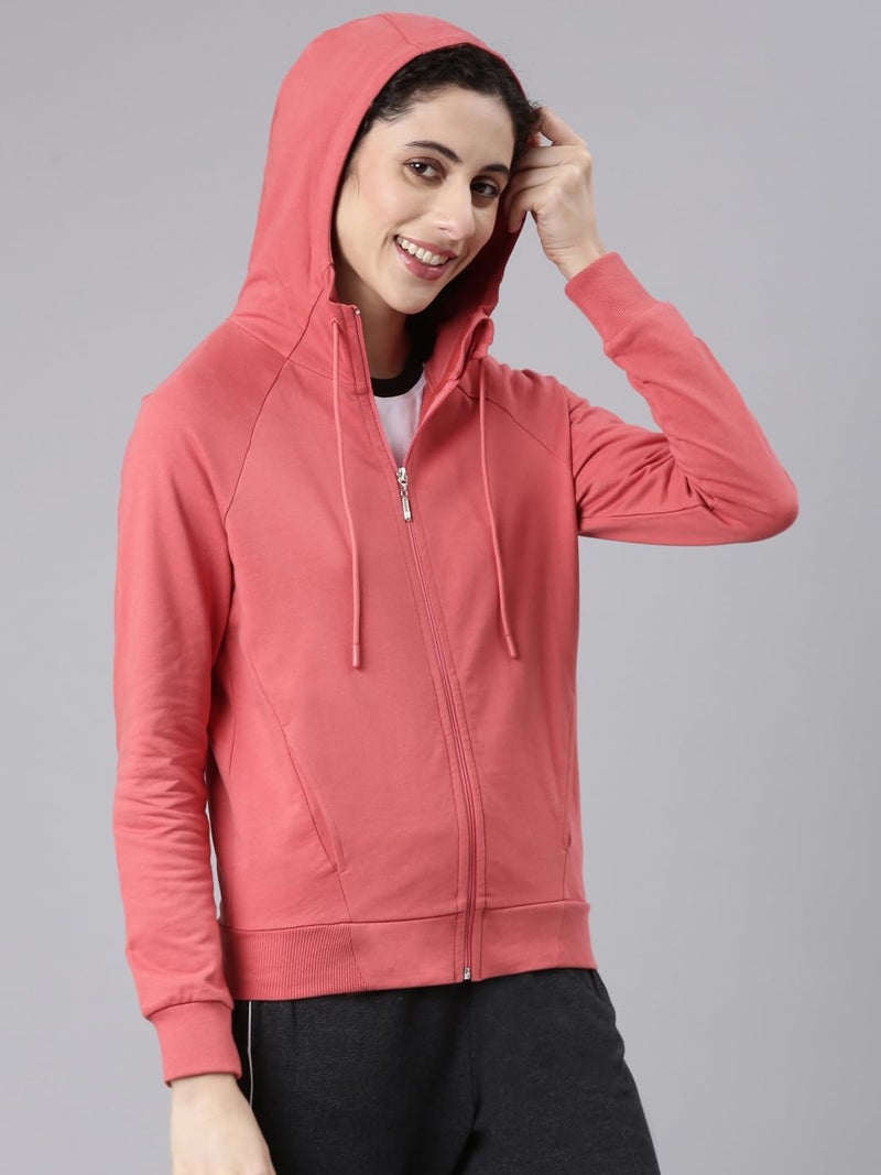 Enamor Women's Polyester Blend Hooded Neck Relaxed Fit Sweatshirt (E903_Mineral Red_2XL) - Image 4