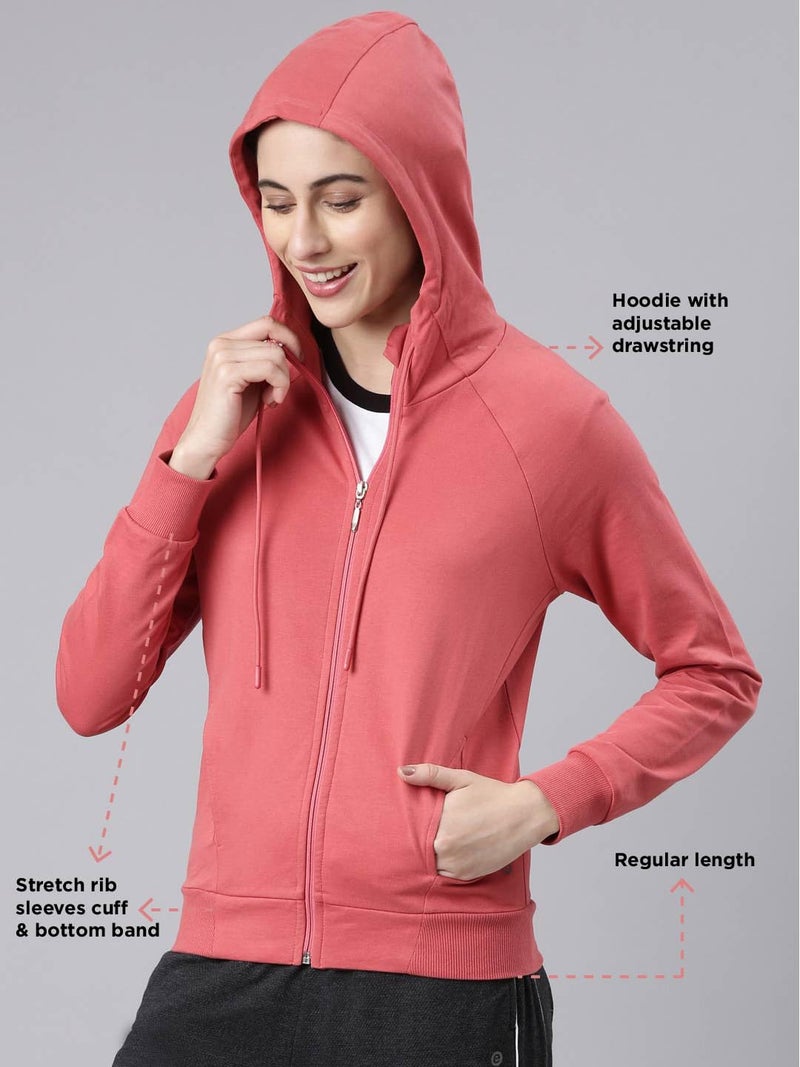 Enamor Women's Polyester Blend Hooded Neck Relaxed Fit Sweatshirt (E903_Mineral Red_2XL) - Image 2
