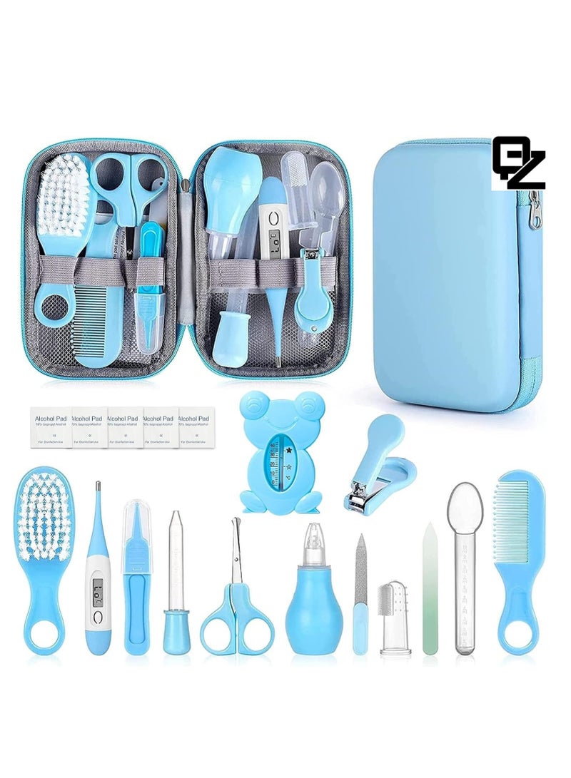 كيو زد مجموعة العناية بالطفل المحمولة من 13 قطعة، مصنوعة من مواد عالية الجودة، مجموعة متعددة الوظائف للعناية بالطفل، مناسبة للخروج والسفر، لون أزرق - Image 1