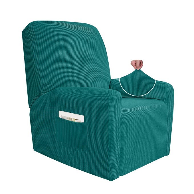 SUPER STRETCH RECLINER CHAIR COVERS 4 PIECES SOFA SLIPCOVER FOR RECLINING CHAIR SPANDEX SOFT RECLINER SLIPCOVER WITH POCKETS RECLINER FURNITURE PROTECTOR RECLINER BLACKISH GREEN