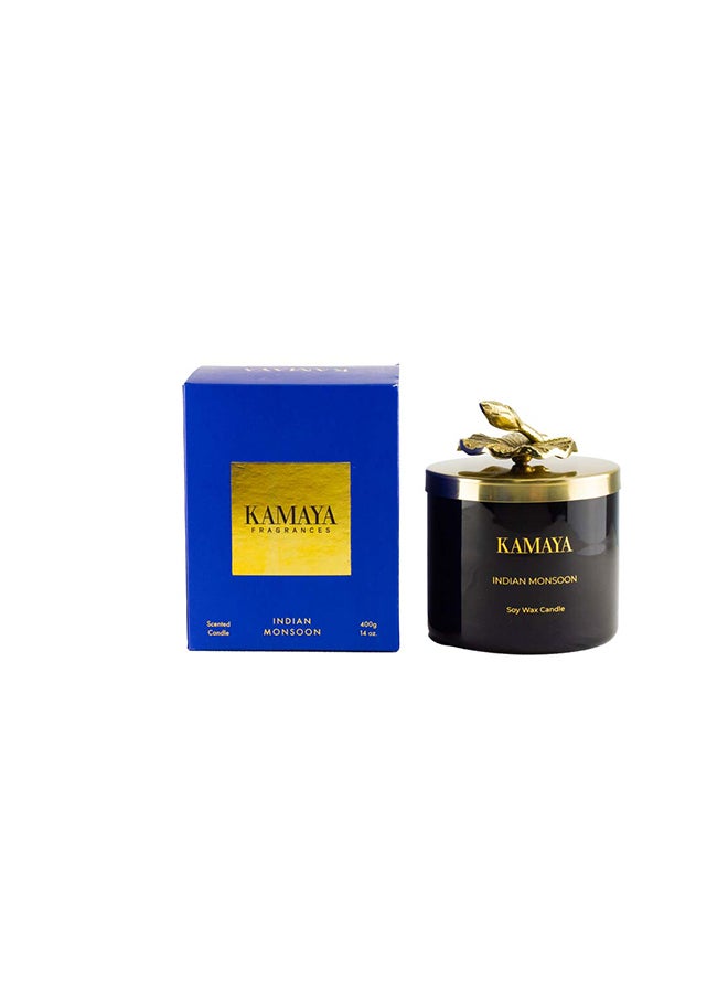 KAMAYA 3 wick scented jar Soy wax candle with Handmade lid with a metal motif -400 gms | Floral lotus fragrance | In a beautiful bright color gift box | Perfect for gifting on occasions - Image 1