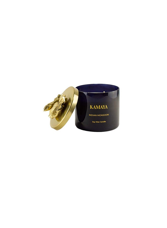 KAMAYA 3 wick scented jar Soy wax candle with Handmade lid with a metal motif -400 gms | Floral lotus fragrance | In a beautiful bright color gift box | Perfect for gifting on occasions - Image 2