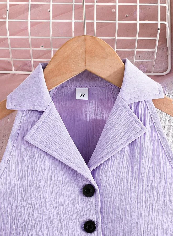 تايك تو Take Two Purple Sleeveless Top and Bow Detail Flared Pants Set