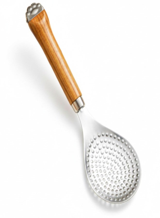 ODMART Stainless Steel Round Rice Serving Spoon with Wooden Handle | Heavy Duty Cooking & Serving Spoon | Multipurpose Rice, Biryani & Fried Rice Spoon | Durable Comfortable Grip (Pack of 1) - Image 1