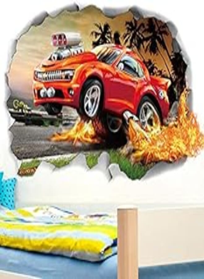 OR 3D off-road car racing wall sticker living room bedroom F1 red racing stereo wallpaper children room wall sticker
