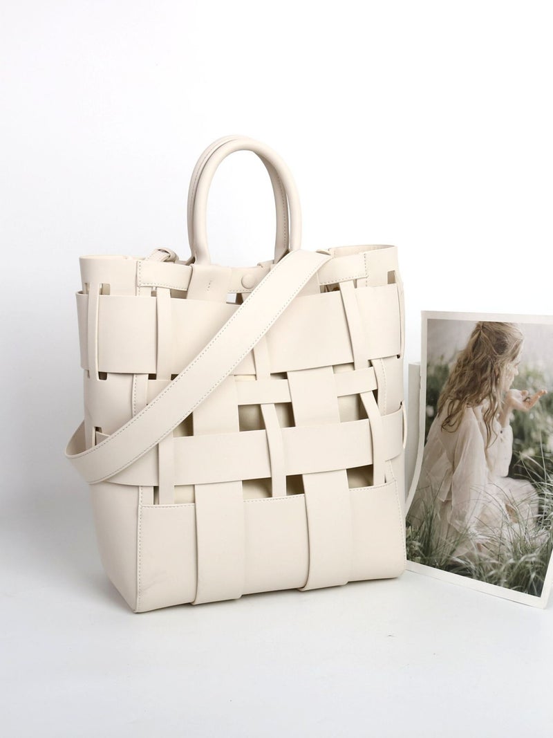 Niche Hollow Design Fashion All-Match Leather Woven Handbag Large Capacity Shoulder Bag Bucket Bag Crossbody Bag - Image 2