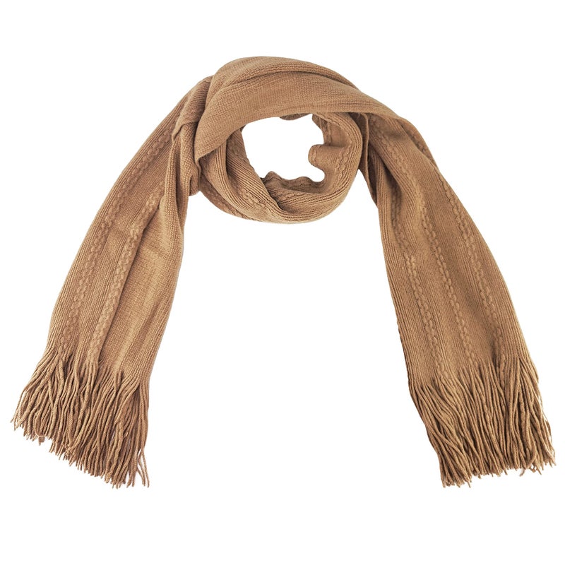 BRUCERIVER Women's Knit Scarf & Glove Set Touchscreen Function Cashmere Feel Cable Design (Camel Touchscreen) - Image 3