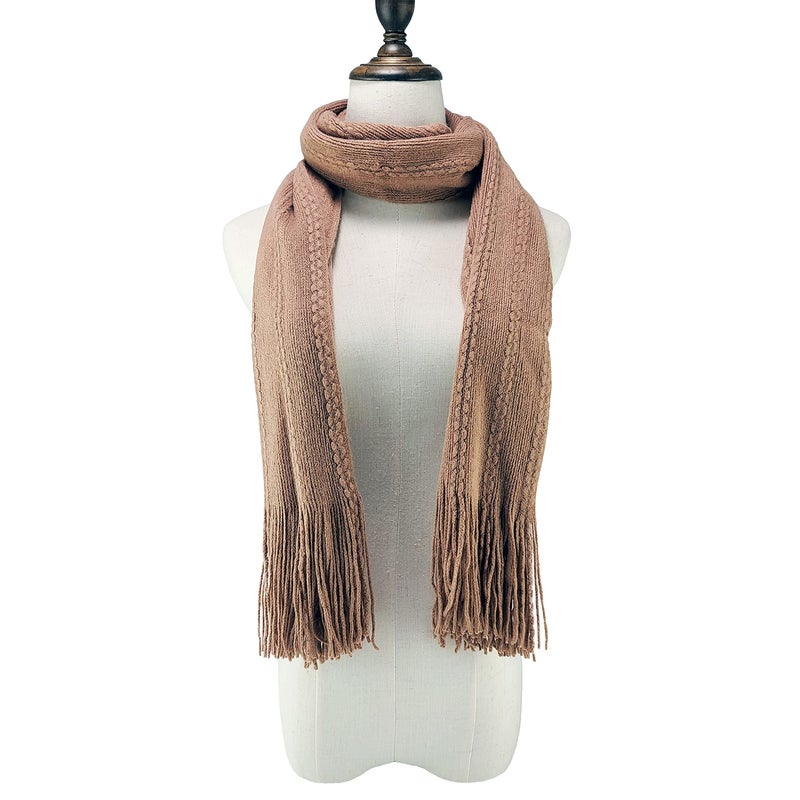 BRUCERIVER Women's Knit Scarf & Glove Set Touchscreen Function Cashmere Feel Cable Design (Camel Touchscreen) - Image 4