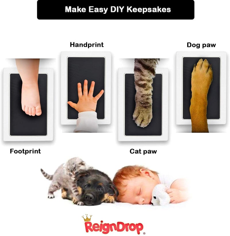 ReignDrop طقم وسادة حبر كبيرة بدون حبر لطباعة بصمة قدم الطفل، بصمة اليد وبصمة كف الحيوان الأليف - بدون فوضى حبر، طباعة واضحة، مقاومة للتلطيخ، تدوم طويلاً، آمنة للأطفال، تشمل 2 ورقة كاردستوك (كلين تاتش - وردي) - Image 3