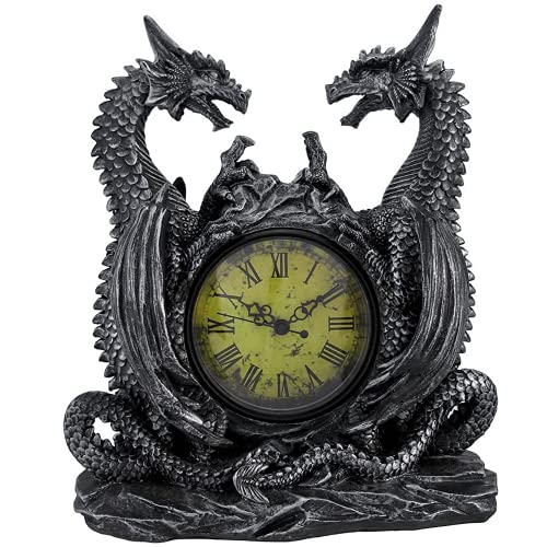 DWK Twin Evil Dragons Antiqued Mantel Clock Table Desk - Image 1
