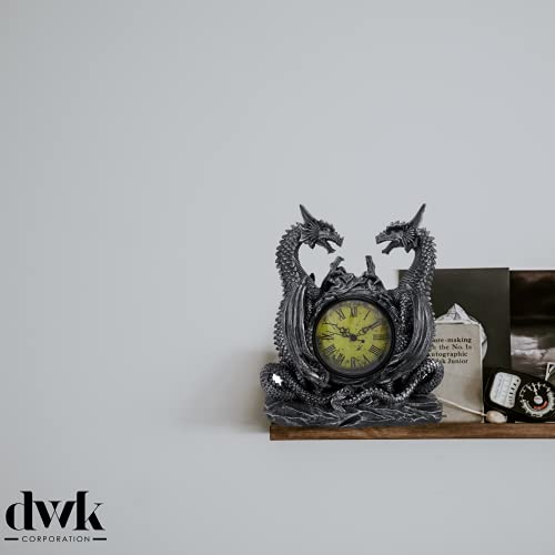 DWK Twin Evil Dragons Antiqued Mantel Clock Table Desk - Image 4