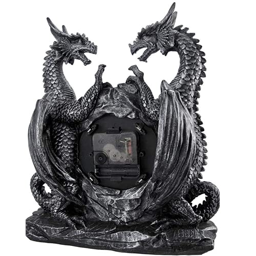 DWK Twin Evil Dragons Antiqued Mantel Clock Table Desk - Image 3