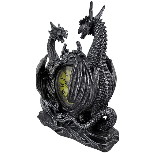 DWK Twin Evil Dragons Antiqued Mantel Clock Table Desk - Image 2