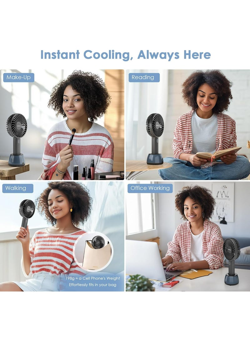 أورايمو Oraimo Portable Fan & Desk Fan with Base 2-in-1, 17H Battery Life, 3-Speed Cooling, 7 Mood Light Handheld Fan Rechargeable USB-C, Ultra-Light 180g, Small Fan Personal Leather Grain Design Cozy Handle Oraimo Portable Fan White - Image 5