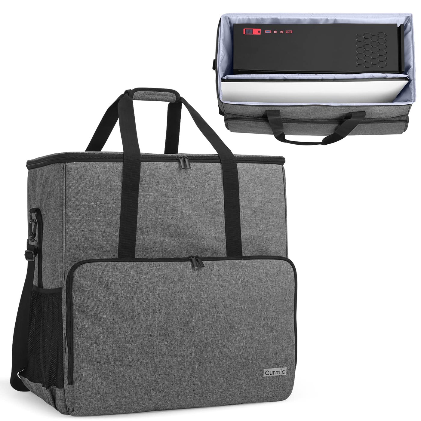 CURMIO Desktop Tower and Monitor Carrying Case,Travel Bag for PC Chassis, Monitor, Keyboard, Cable and Mouse, Bag Only, Gray