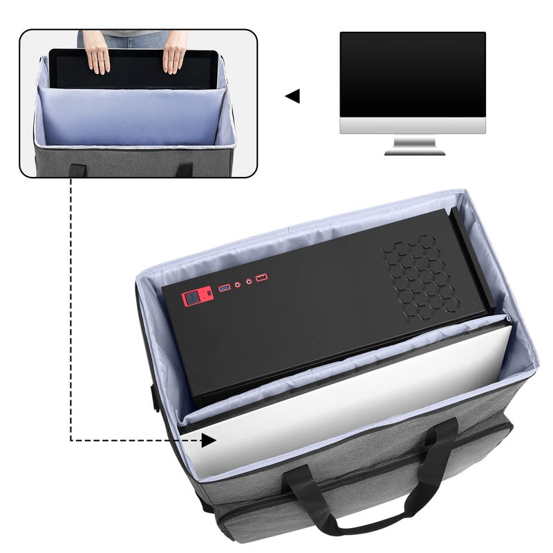 CURMIO Desktop Tower and Monitor Carrying Case,Travel Bag for PC Chassis, Monitor, Keyboard, Cable and Mouse, Bag Only, Gray - Image 2