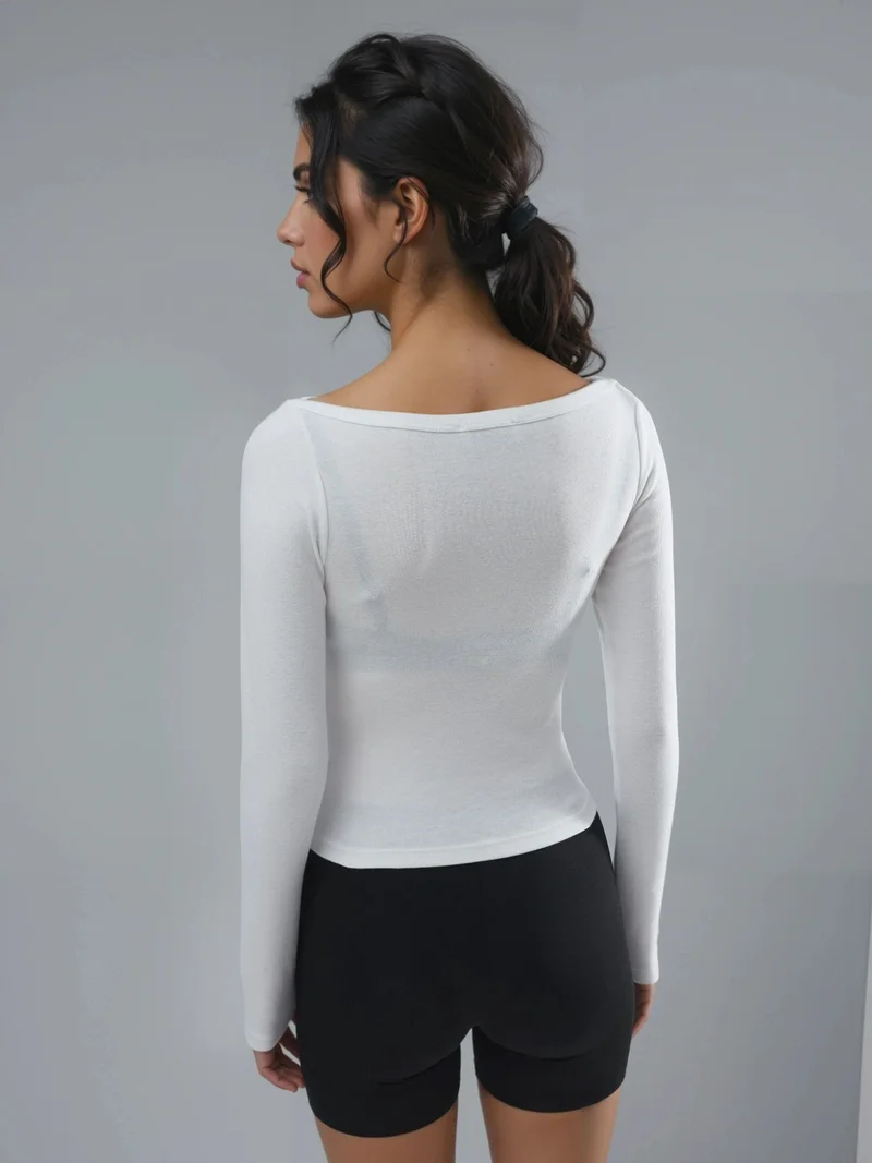 Busem BUSEM Slim Fit Ribbed Boat Neck Blouse