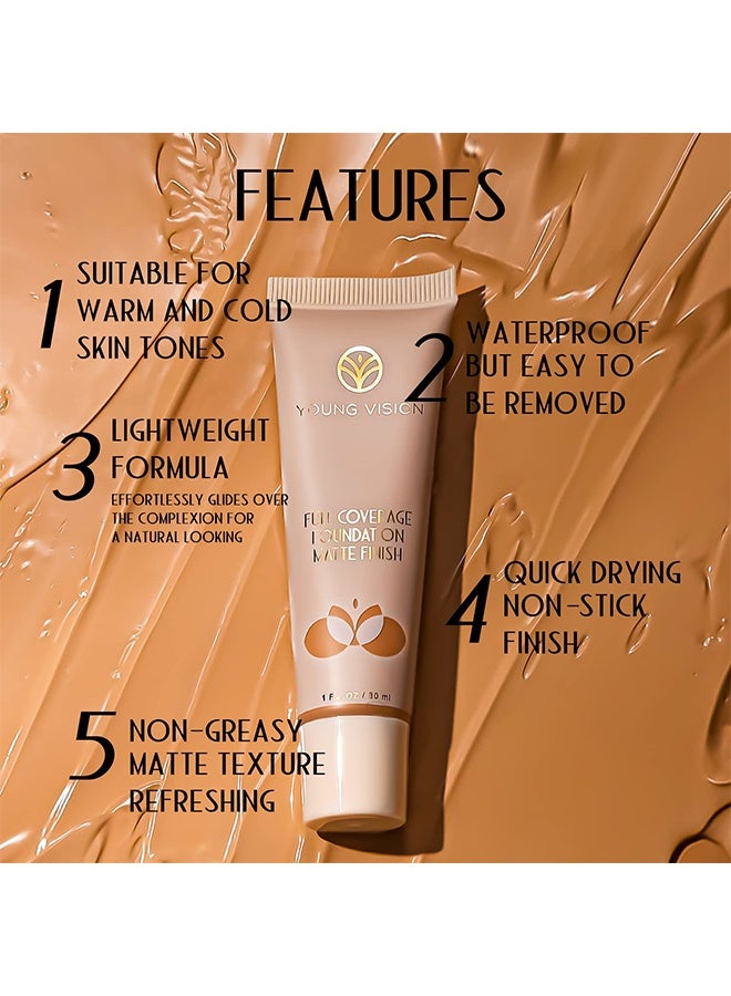 YOUNG VISION Full Coverage Foundation, Matte Finish, Waterproof, Poreless Liquid Foundation Makeup-#03（30ml） - Image 4