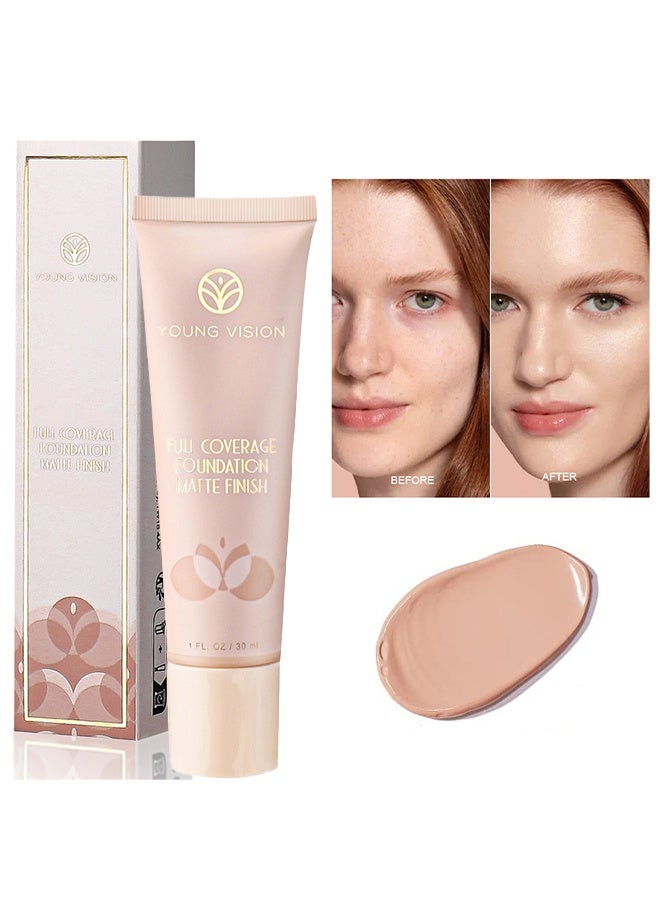 YOUNG VISION Full Coverage Foundation, Matte Finish, Waterproof, Poreless Liquid Foundation Makeup-#03（30ml） - Image 1