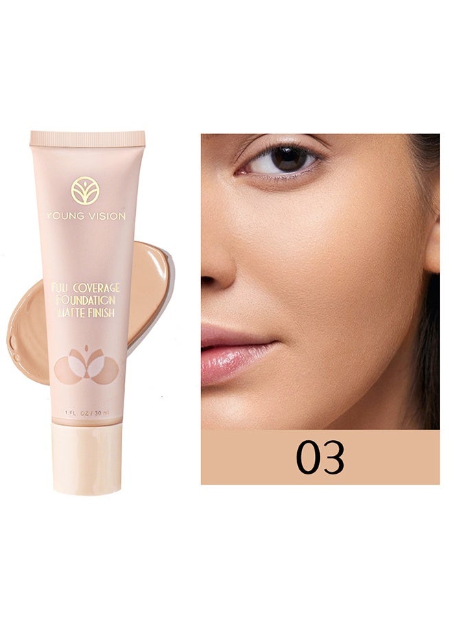 YOUNG VISION Full Coverage Foundation, Matte Finish, Waterproof, Poreless Liquid Foundation Makeup-#03（30ml） - Image 2