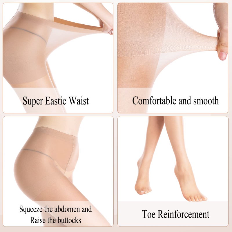 WAKUNA 3 Pairs Sheer Tights For Women 20D Pantyhose Control Top Invisible Reinforced Toes Nude-Medium - Image 2
