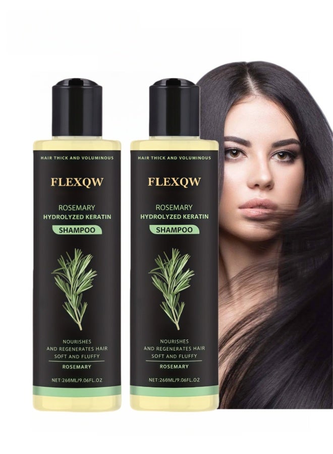 FLEXQW 2-PACKS Rosemary  Hydrolyzed Keratin Shampoo - Nourishing Volumizing Shampoo for Damaged, Fine, Flat Hair, Lightweight  Softening， 268ml*2 - Image 1