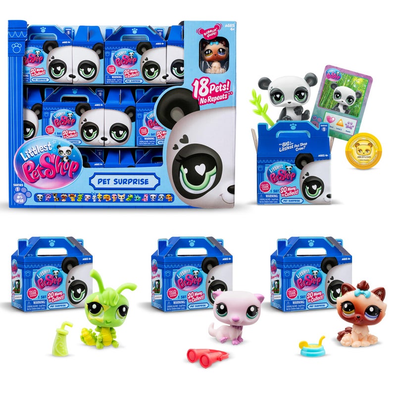 Littlest Pet Shop, 18 Pets Collector Set, Pet Surprise Display - Gen 7, Pets #1 - #18, Authentic LPS Bobble Head Figure, Collectible Imagination Toy Animal, Kidults, Girls, Boys, Kids, Tweens Ages 4+ - Image 1
