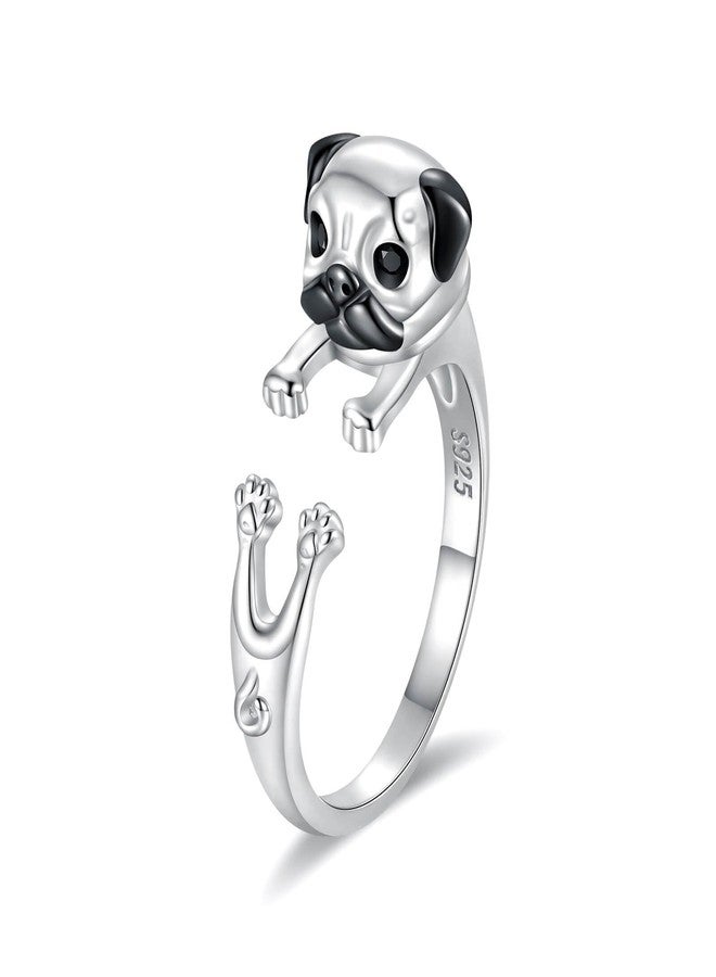 Sariel 925 Sterling Silver Pug German Shepherd Labrador French Bulldog Dog Rings Adjustable Pug Lover Jewelry Gifts for Women (Pug) - Image 1