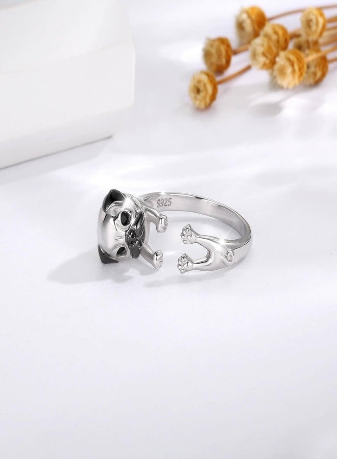 Sariel 925 Sterling Silver Pug German Shepherd Labrador French Bulldog Dog Rings Adjustable Pug Lover Jewelry Gifts for Women (Pug) - Image 3