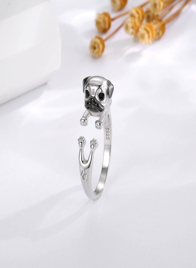 Sariel 925 Sterling Silver Pug German Shepherd Labrador French Bulldog Dog Rings Adjustable Pug Lover Jewelry Gifts for Women (Pug) - Image 2
