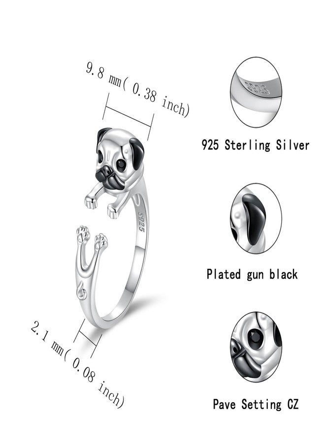 Sariel 925 Sterling Silver Pug German Shepherd Labrador French Bulldog Dog Rings Adjustable Pug Lover Jewelry Gifts for Women (Pug) - Image 4