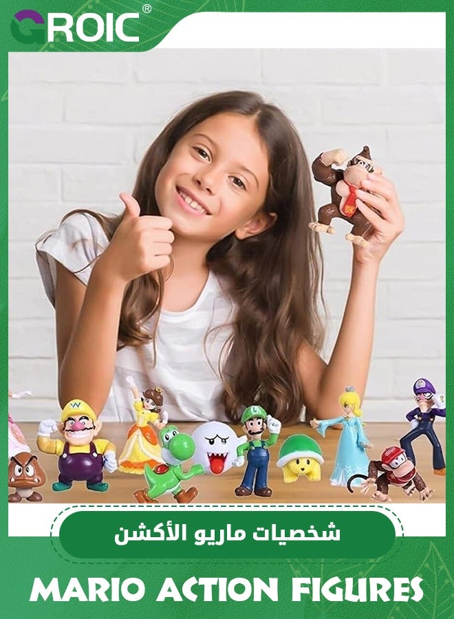 GROIC 18 Pieces/Set Mario Toys Figurine Set PVC Mini Anime Figure Figure Cute Collectible Toys Birthday Cake Decoration Party Supplies Gift, Action figures Bros Princess Decoration Mario Figures Toy - Image 4
