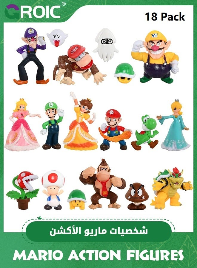 GROIC 18 Pieces/Set Mario Toys Figurine Set PVC Mini Anime Figure Figure Cute Collectible Toys Birthday Cake Decoration Party Supplies Gift, Action figures Bros Princess Decoration Mario Figures Toy - Image 1