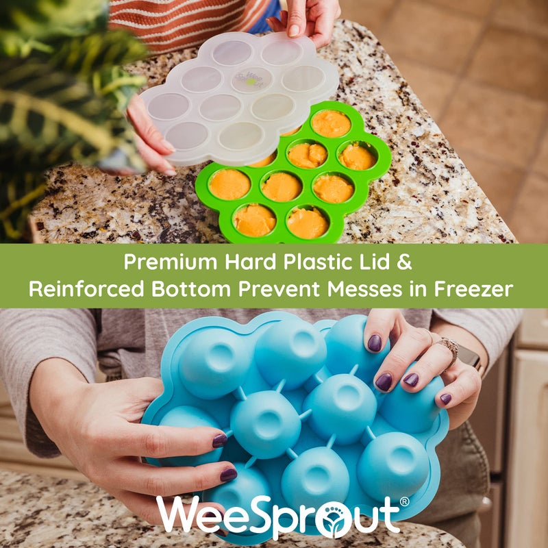 WeeSprout Silicone Freezer Tray with Clip on Lid Perfect Food Storage Container for Homemade Baby Food, Vegetable, Fruit Purees, and Breast Milk (Bright Blue, Ten 1.5 Ounce Sections) - Image 3