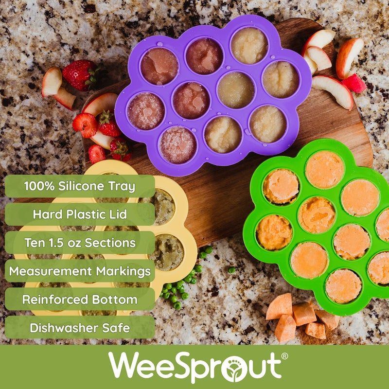 WeeSprout Silicone Freezer Tray with Clip on Lid Perfect Food Storage Container for Homemade Baby Food, Vegetable, Fruit Purees, and Breast Milk (Bright Blue, Ten 1.5 Ounce Sections) - Image 2
