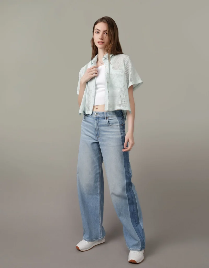 American Eagle AE Cropped Cabana Shirt