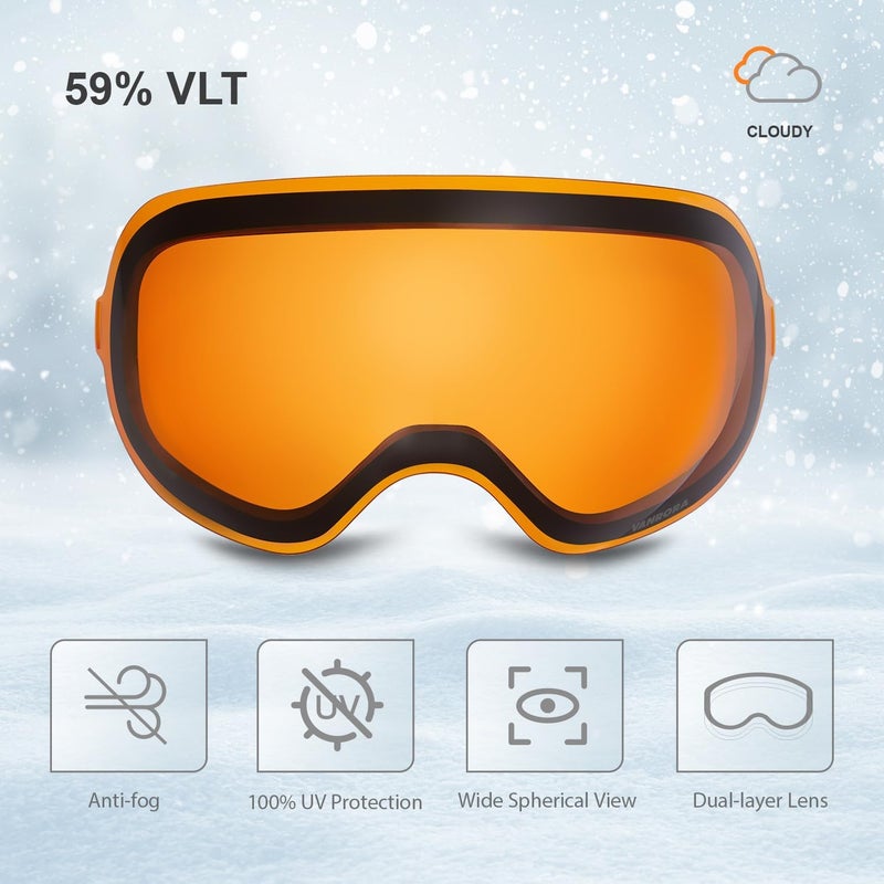 VANRORA X-Mag Ski Goggles Replacement Lens, Extra Snowboard Goggles Lens, Anti-Fog & 100% UV Protection - Image 2