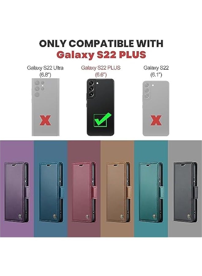 حافظة جلدية مع حامل بطاقة ودعامة مغناطيسية لهاتف Samsung Galaxy S22+ Plus 5G بحجم 6.6 بوصة - بني - Image 2
