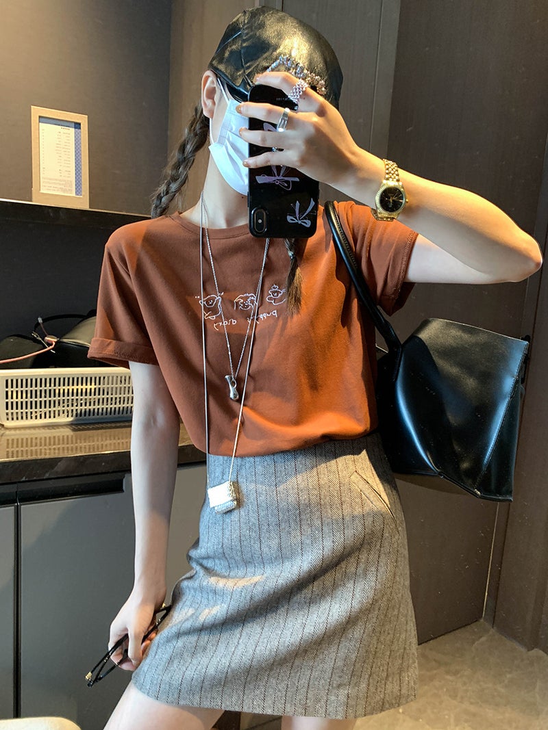Mochi Blogger Vibe Korean Style Age-Reducing Cartoon Puppy Embroidered Round Neck Slimming Short-Sleeve T-Shirt Mq0828 - Image 4