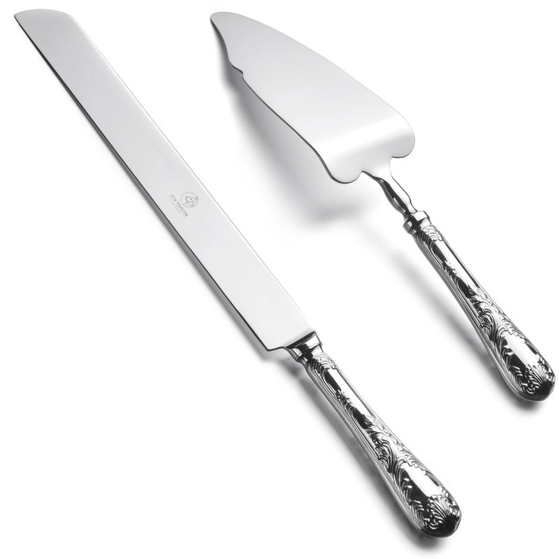 OTW PAVILION 2 Piece Wedding Cake Server Set1810 Stainless Steel Dessert Set Pie Server Cake Cutter Knife for BirthdayAnniversaryHolidayBaby ShowerParty Versailles Stainless steelV