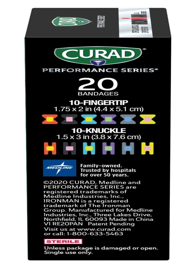 CURAD Performance Series IRONMAN Antibacterial Bandages, Extreme Hold Adhesive Technology, Finger & Knuckle Bandages, Flexible Fabric, Variety Pack with Assorted Sizes & Colors, 20 Count - Image 4