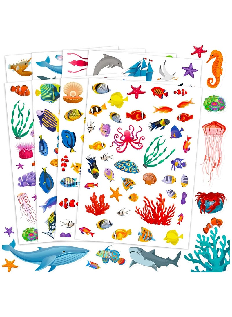 قوس قزح أورينبو 240 قطعة من ملصقات الحيوانات البحرية اللطيفة مع كتاب ملصقات أسماك القرش الاستوائية للأولاد والبنات ودعوات أعياد الميلاد ومظاريف هدايا حفلات حورية البحر تحت البحر وحقائب ديكور ومكافآت الفصل - Image 1