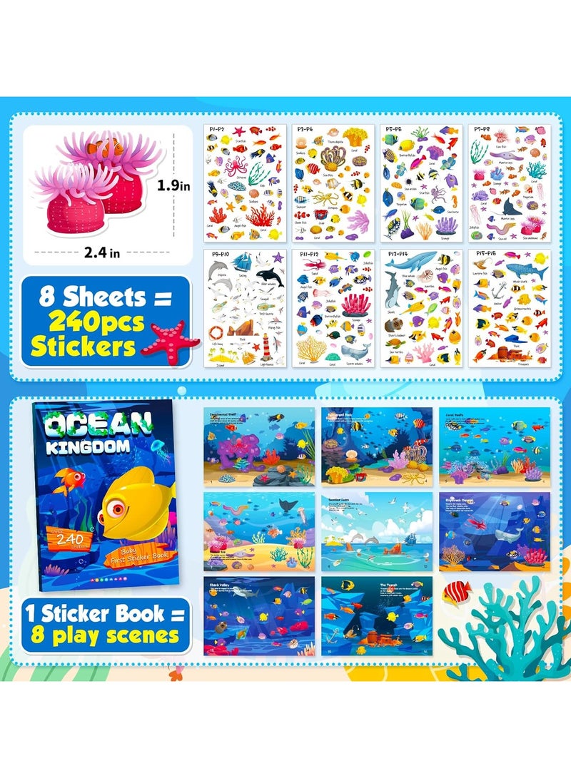 قوس قزح أورينبو 240 قطعة من ملصقات الحيوانات البحرية اللطيفة مع كتاب ملصقات أسماك القرش الاستوائية للأولاد والبنات ودعوات أعياد الميلاد ومظاريف هدايا حفلات حورية البحر تحت البحر وحقائب ديكور ومكافآت الفصل - Image 2