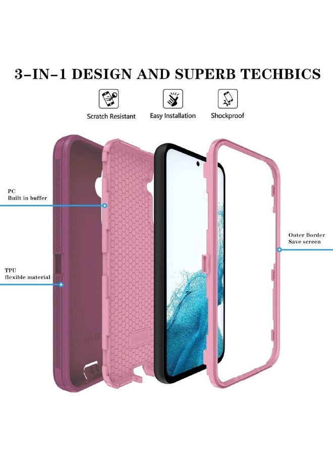 RUGGED SHIELD Samsung Galaxy A'55 5G Case, Samsung A'55 Durable Shockproof 3-Layer Heavy Duty Case, [Full Protection][Shockproof] [Drop-Proof] [Dust-Proof], Back Cover for Galaxy A'55 5G 2024 (RoseRed Pink)  - Image 2
