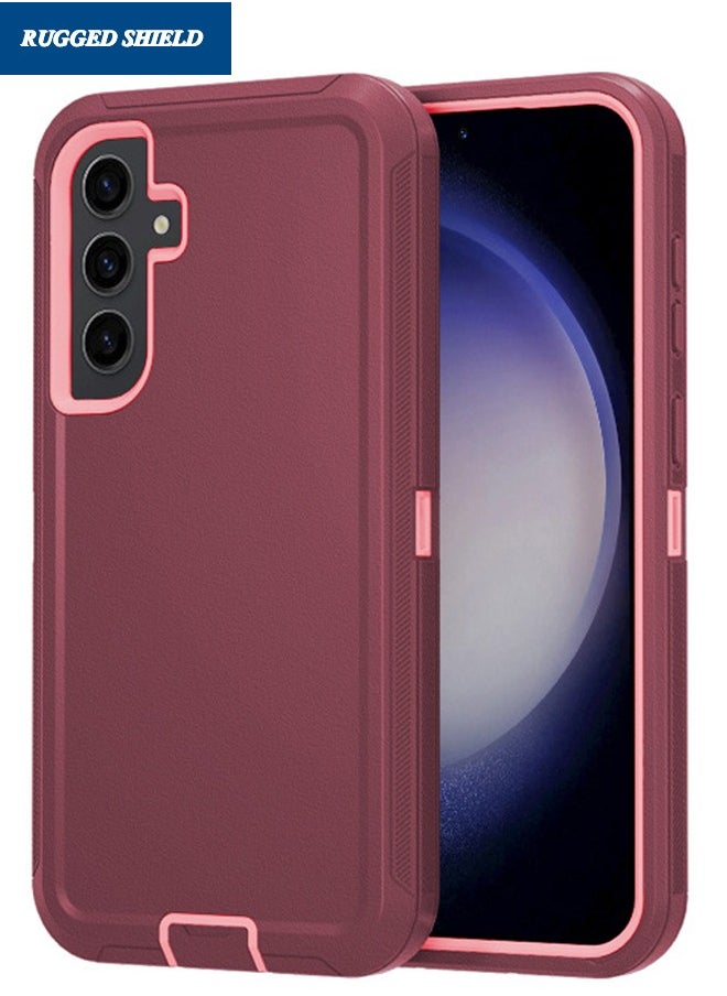 RUGGED SHIELD Samsung Galaxy A'55 5G Case, Samsung A'55 Durable Shockproof 3-Layer Heavy Duty Case, [Full Protection][Shockproof] [Drop-Proof] [Dust-Proof], Back Cover for Galaxy A'55 5G 2024 (RoseRed Pink)  - Image 1