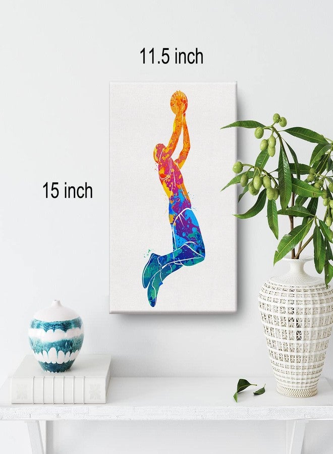 Nvhai Basketball Man Watercolor Wall Jumpman Basketball Canvas Painting Prints for Home Office Wall Decor Framed Sports Artwork Nursery Gifts(12x15) - Image 2