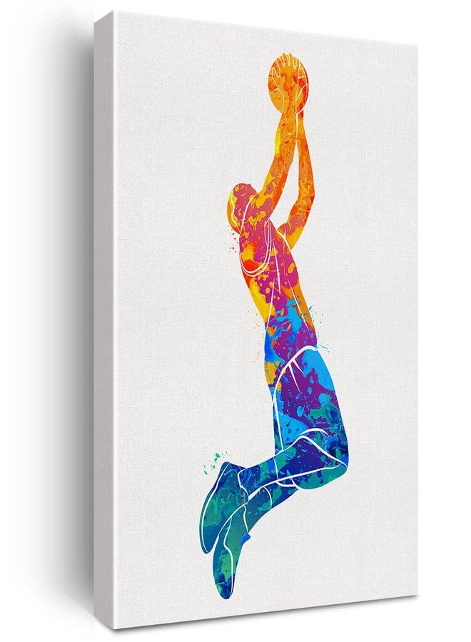 Nvhai Basketball Man Watercolor Wall Jumpman Basketball Canvas Painting Prints for Home Office Wall Decor Framed Sports Artwork Nursery Gifts(12x15) - Image 1